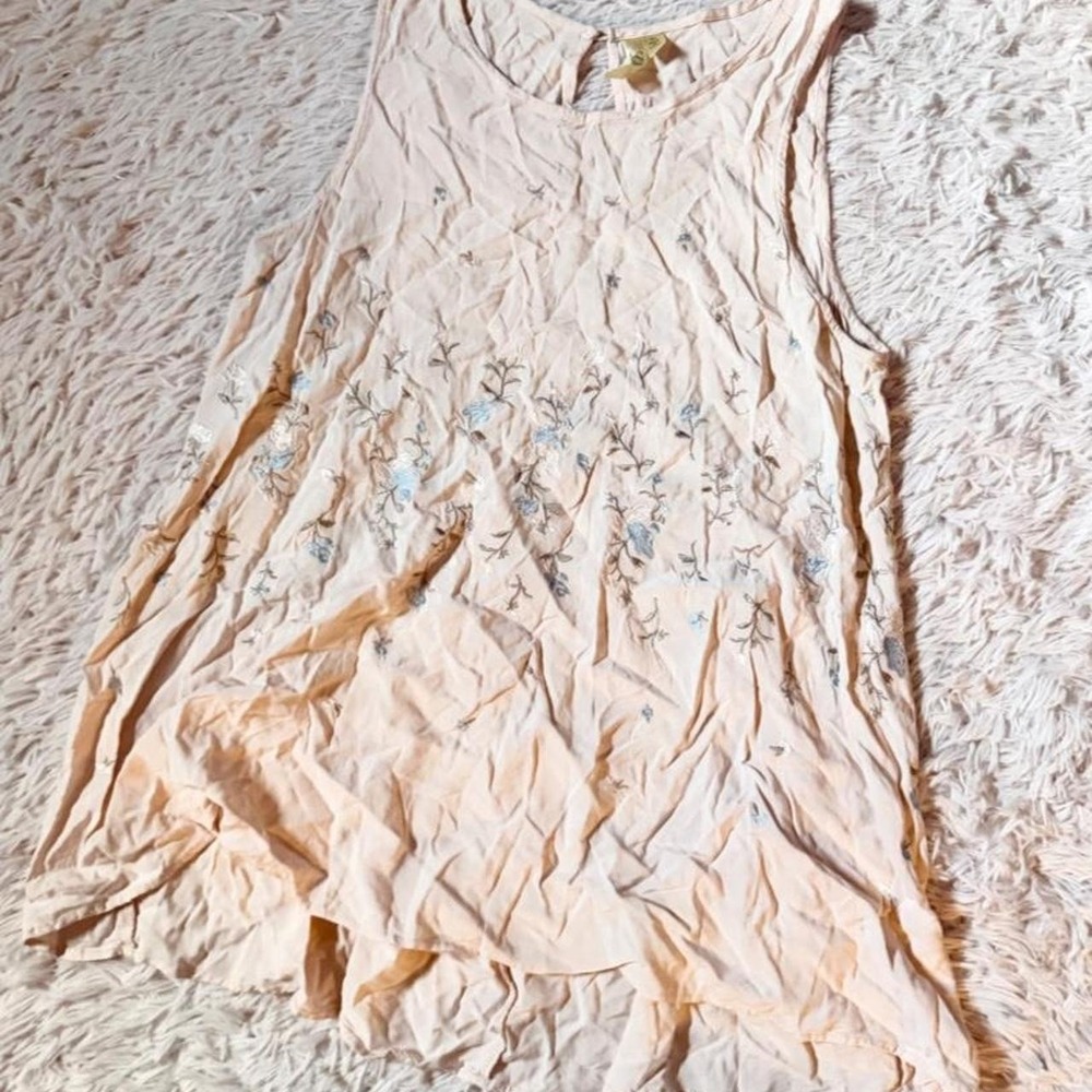 Pink Delicate Floral Embroidered Cottage Core Whimsical Tank Womens XL Fairy